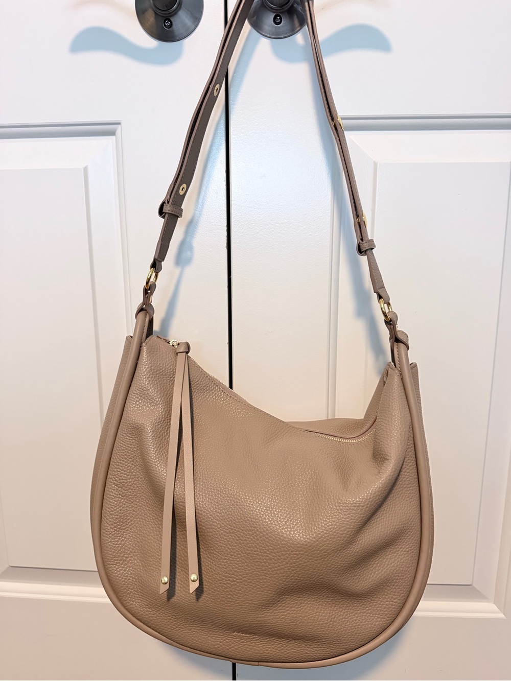 Pebbled Taupe Leather Hobo Shoulder Bag